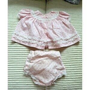 Alexis Vintage Dress Set Infants Girl's 3M 3 Months Pink Lace Rose Buds Cottage